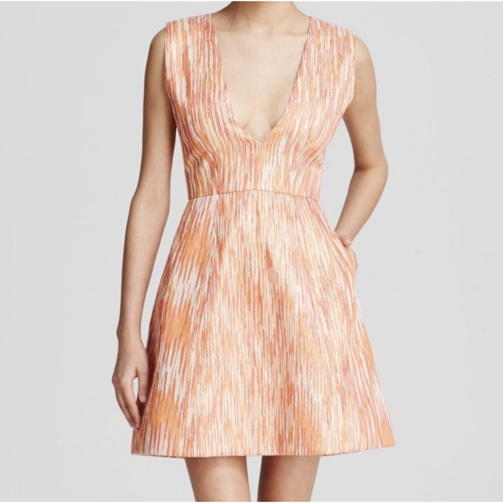 Alice + Olivia Orange Shimmer Pacey Lantern Striped Sleeveless A-line Dress Sz 6